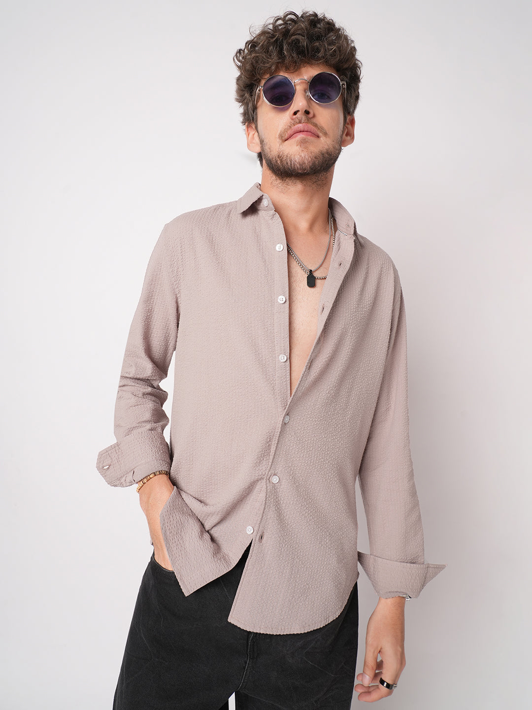 Taupe Seersucker Opulent Shirt