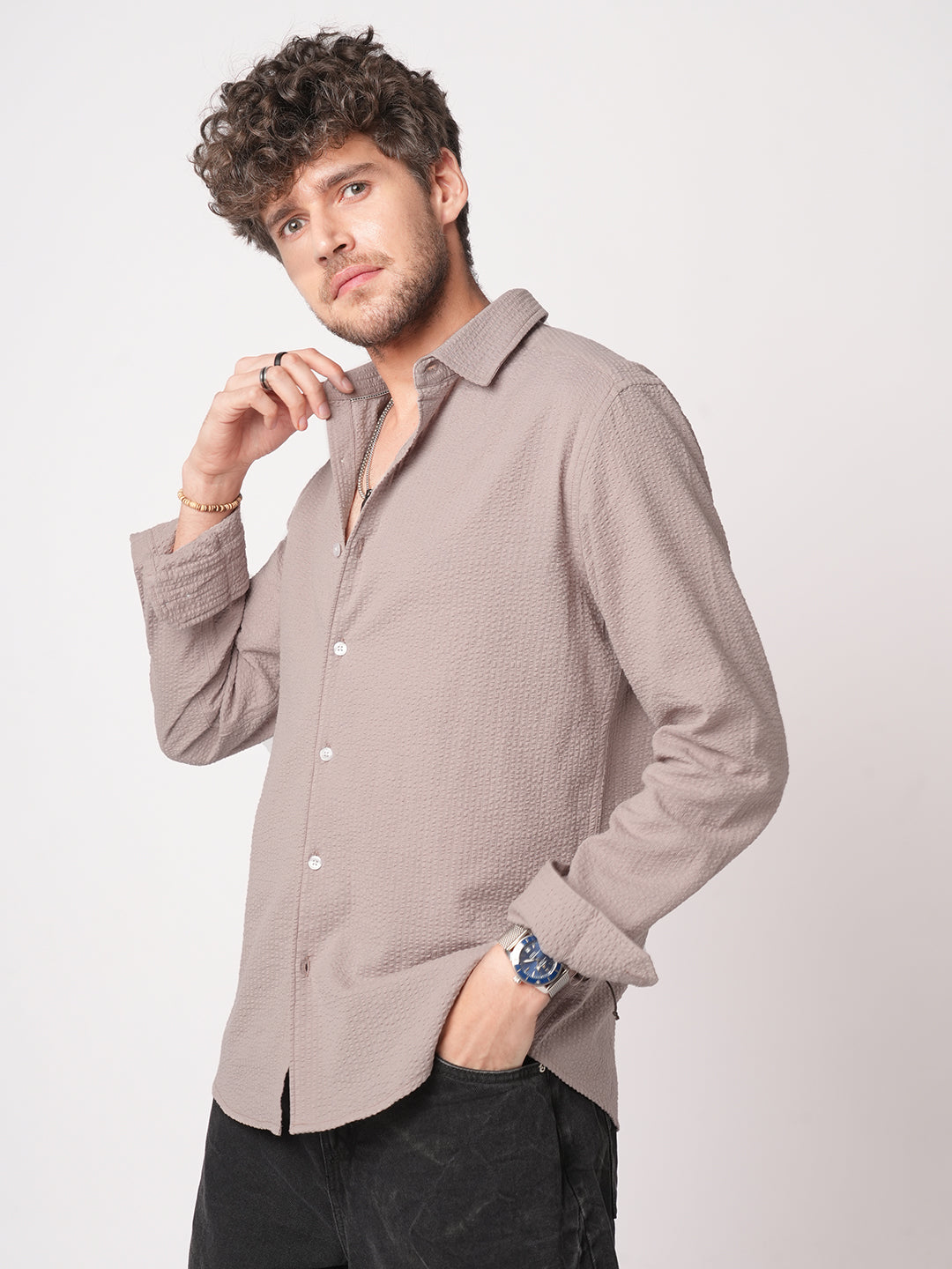 Taupe Seersucker Opulent Shirt