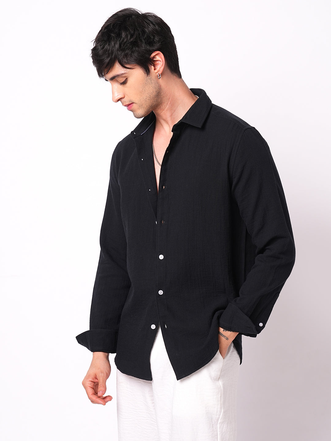 Eternal Midnight Black Double Cloth Elegance Shirt