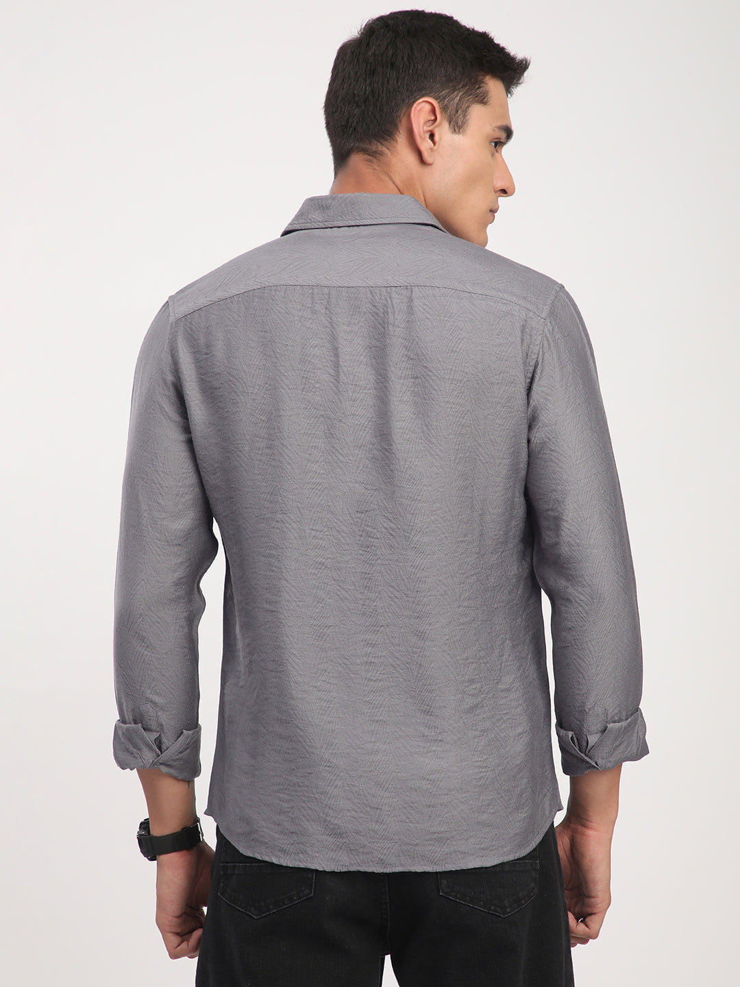 Gunmetal Grey Rhythmic Wave Jacquard Shirt