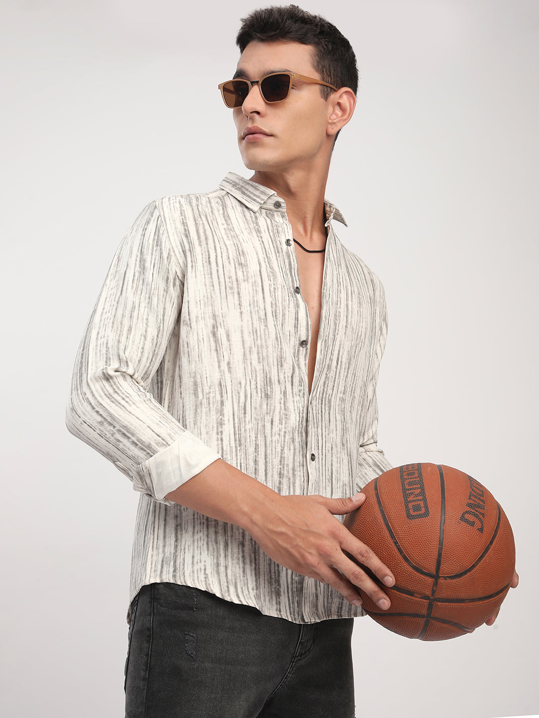 White & Grey Monsoon Mist Printed Shirt