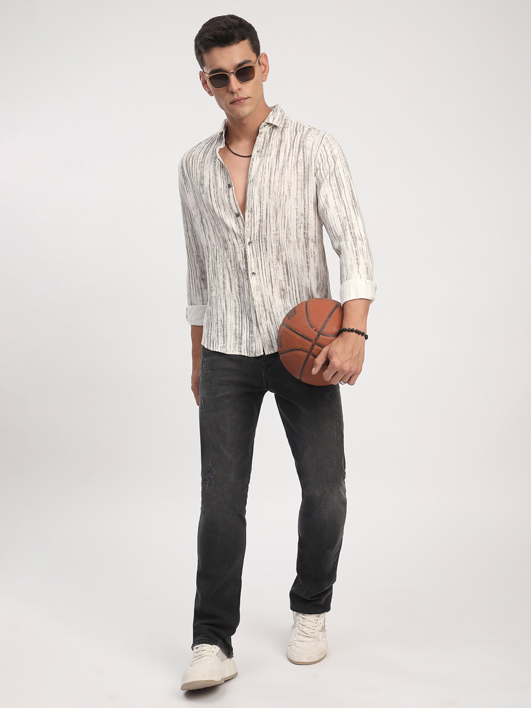 White & Grey Monsoon Mist Printed Shirt