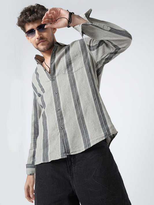 Grey Slateway Stripe Textured Shirt