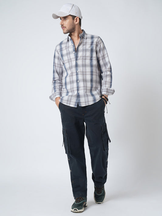 Premium Cotton White & Blue Signature Plaid Shirt