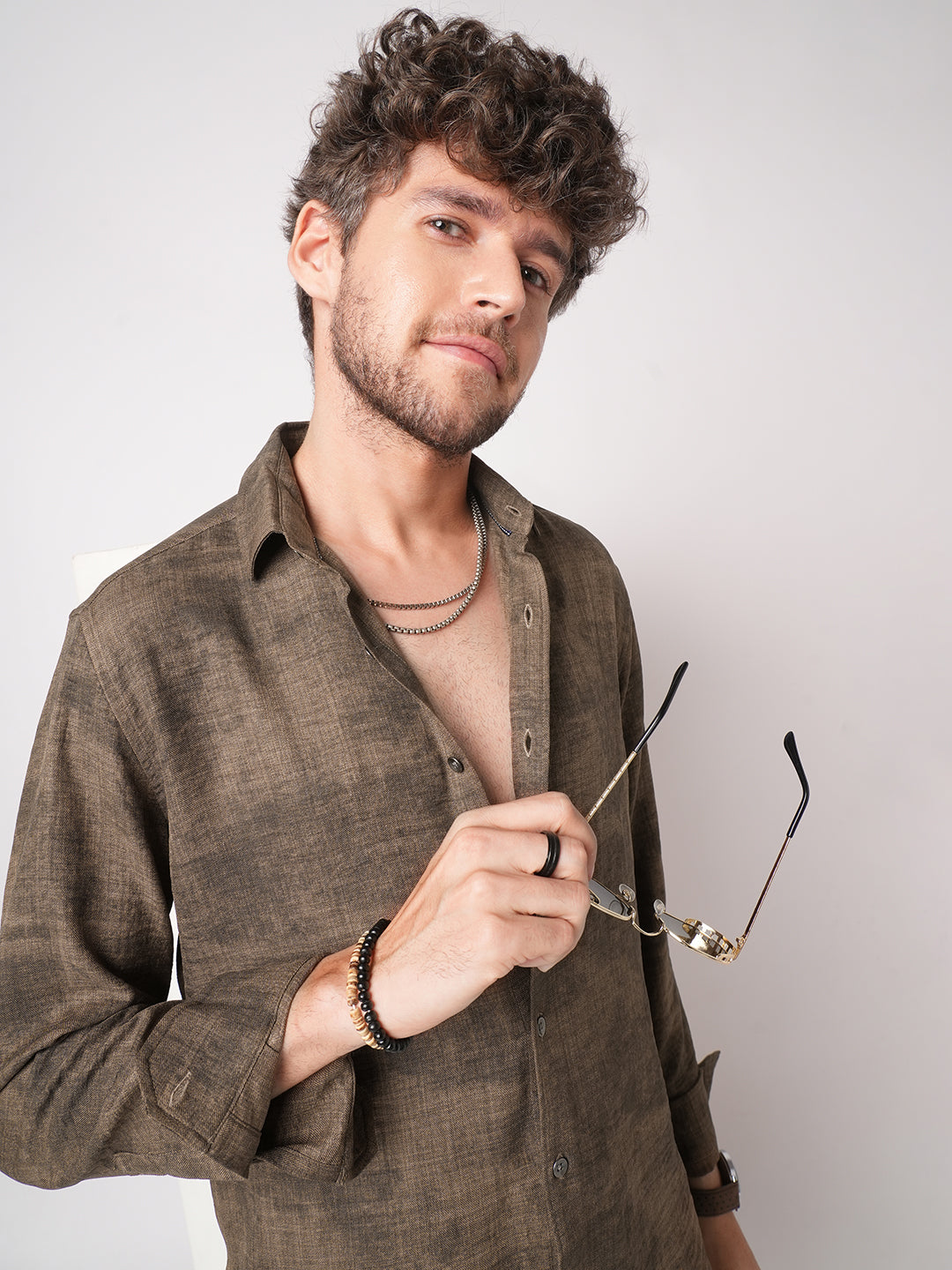 Mocha Brown Rustic Tie & Dye Printed Shirt