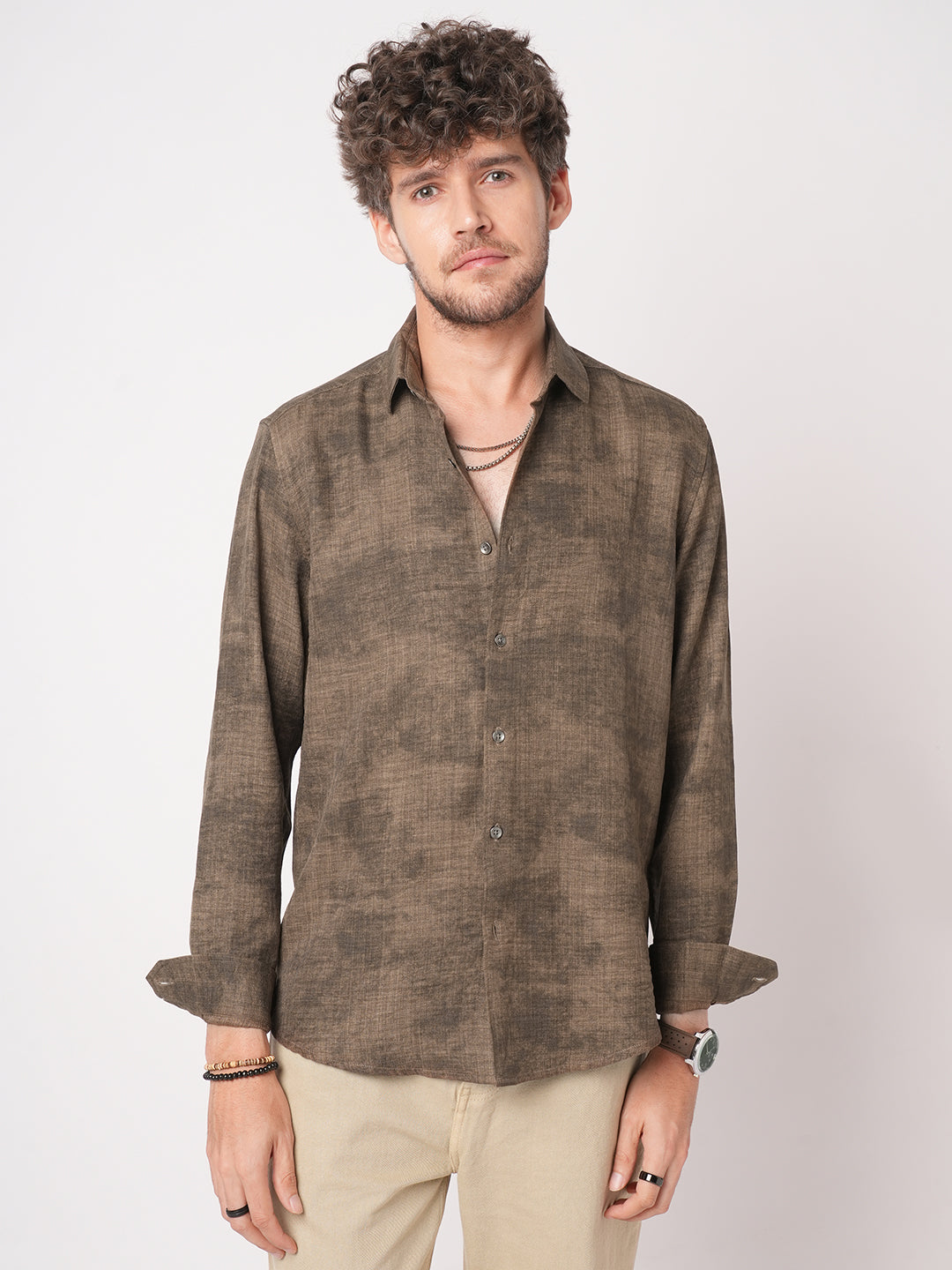 Mocha Brown Rustic Tie & Dye Printed Shirt