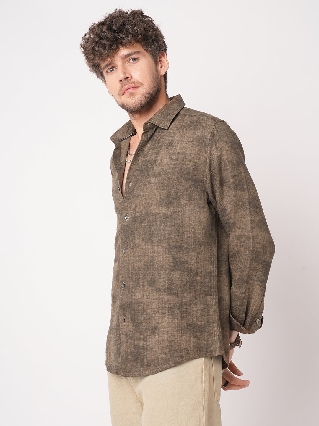 Mocha Brown Rustic Tie & Dye Printed Shirt