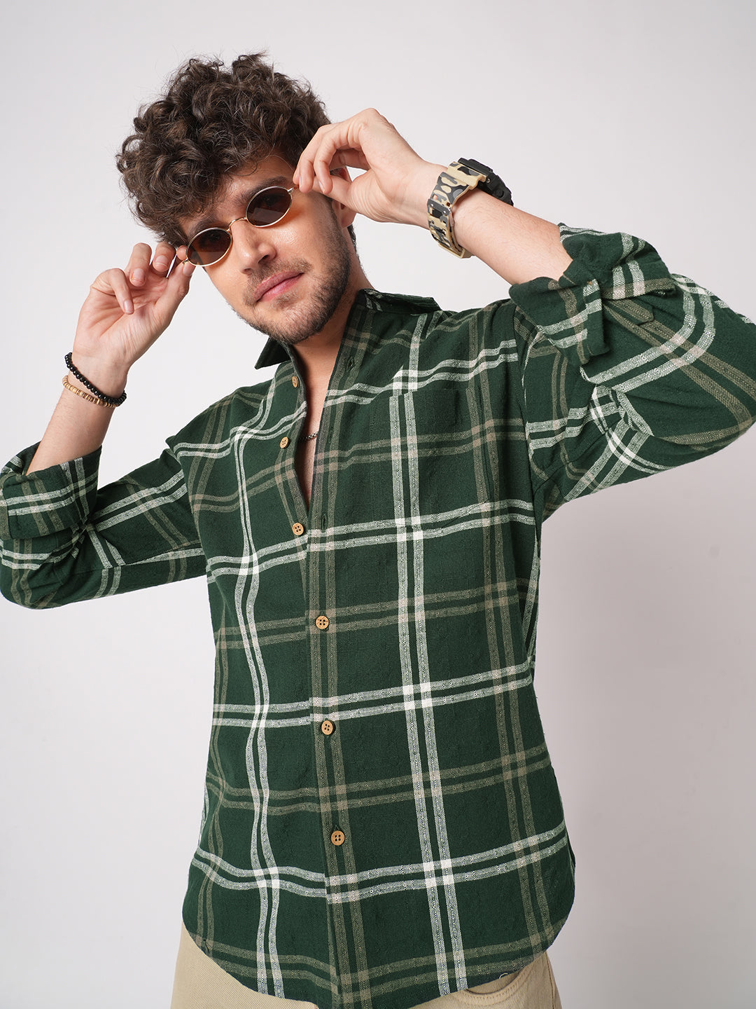 Hunter Green Classic Plaid Checks Jacquard Shirt