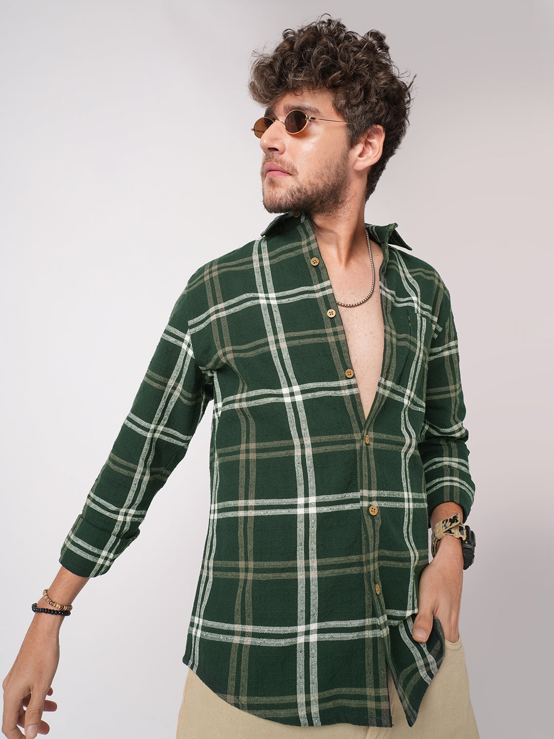 Hunter Green Classic Plaid Checks Jacquard Shirt