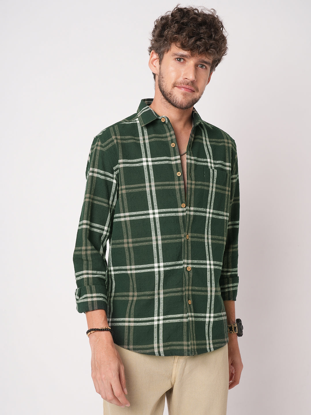 Hunter Green Classic Plaid Checks Jacquard Shirt