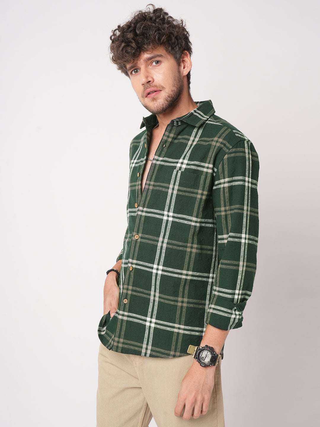 Hunter Green Classic Plaid Checks Jacquard Shirt