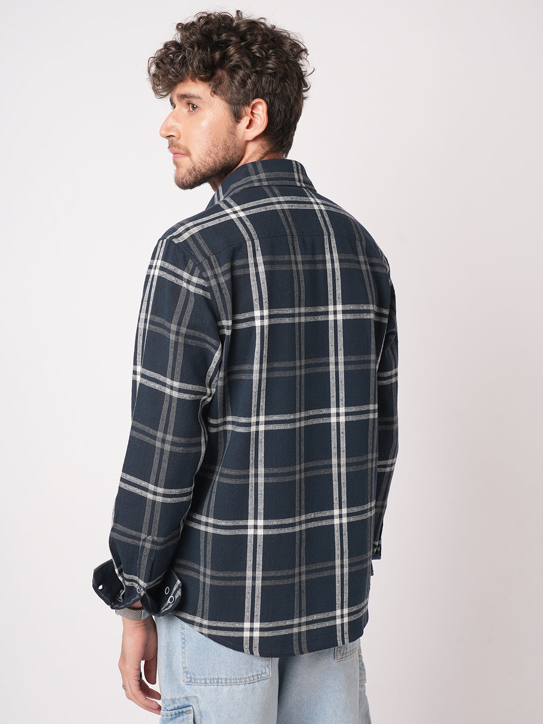 Midnight Blue Classic Plaid Checks Jacquard Shirt