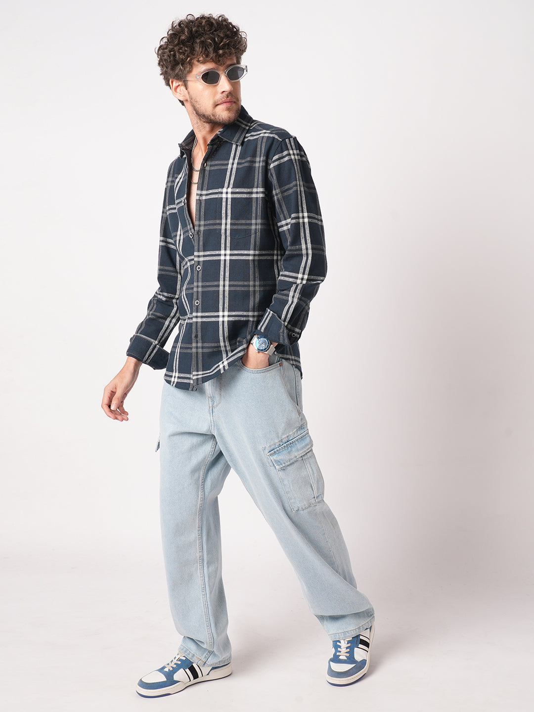 Midnight Blue Classic Plaid Checks Jacquard Shirt