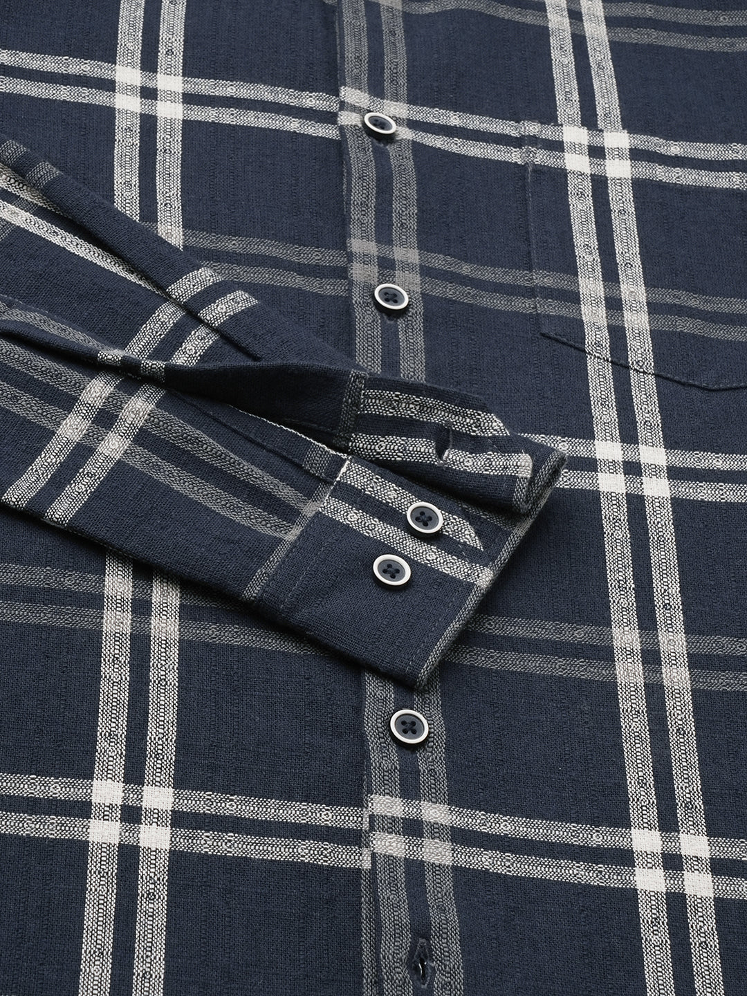 Midnight Blue Classic Plaid Checks Jacquard Shirt