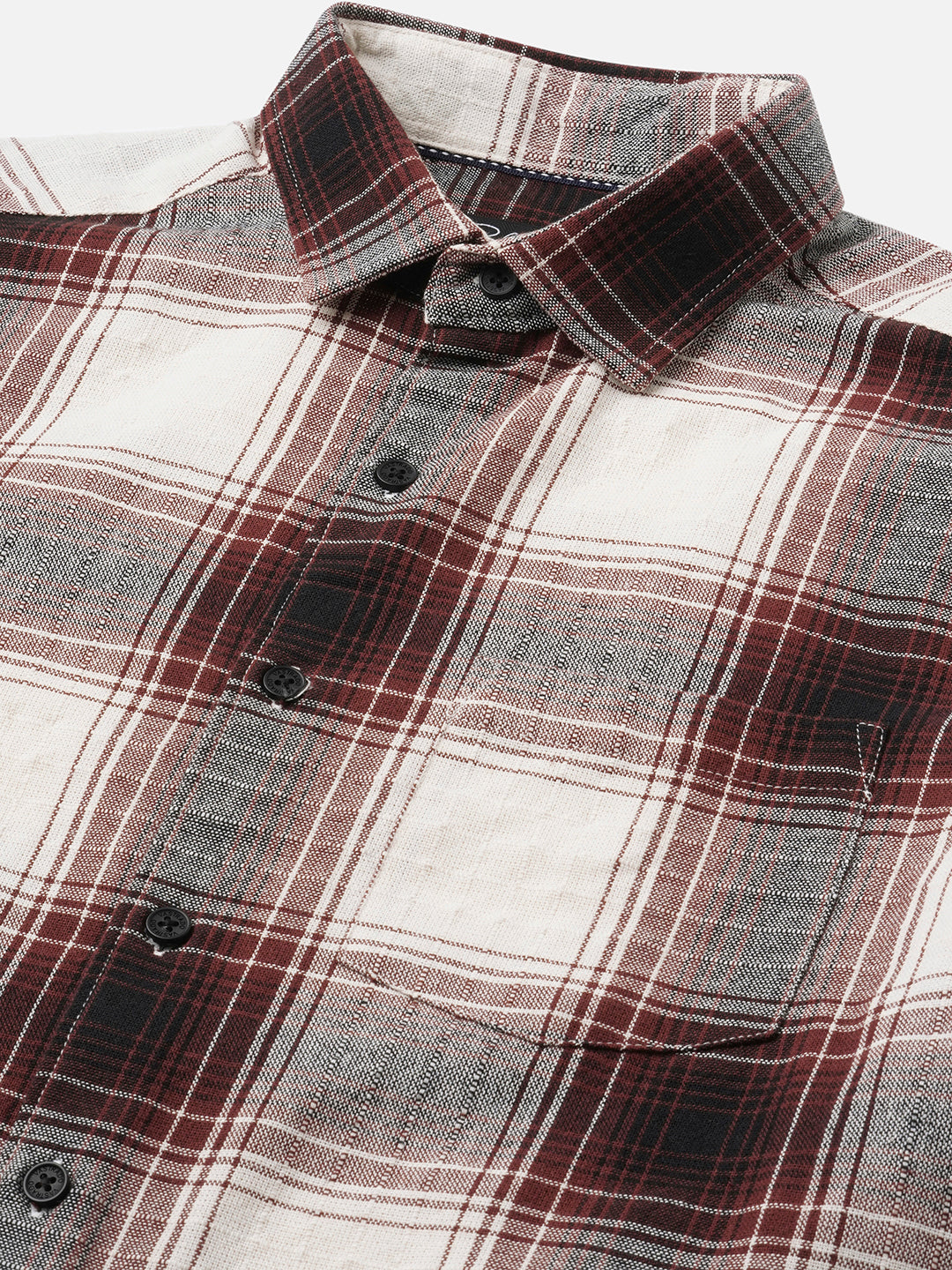 Vintage White & Black Plaid Checks Textured Shirt