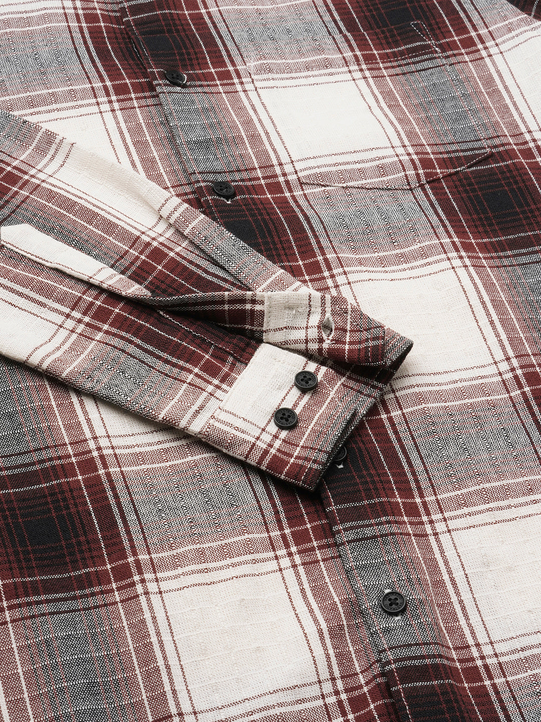 Vintage White & Black Plaid Checks Textured Shirt