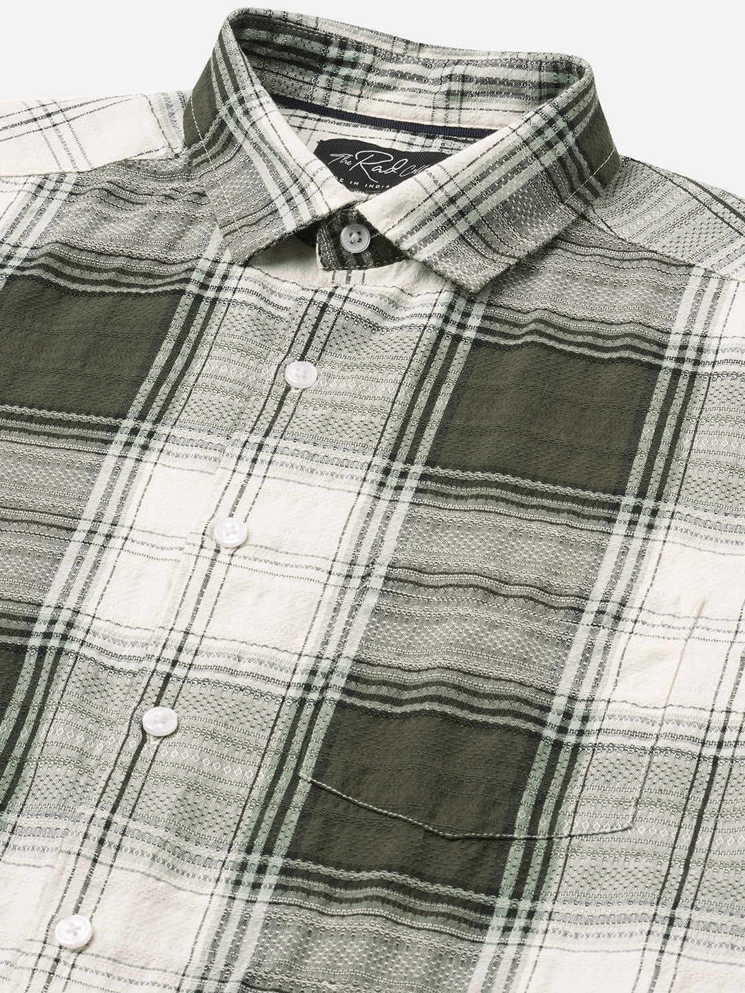 Green & White Precision Weave Checks Jacquard Shirt