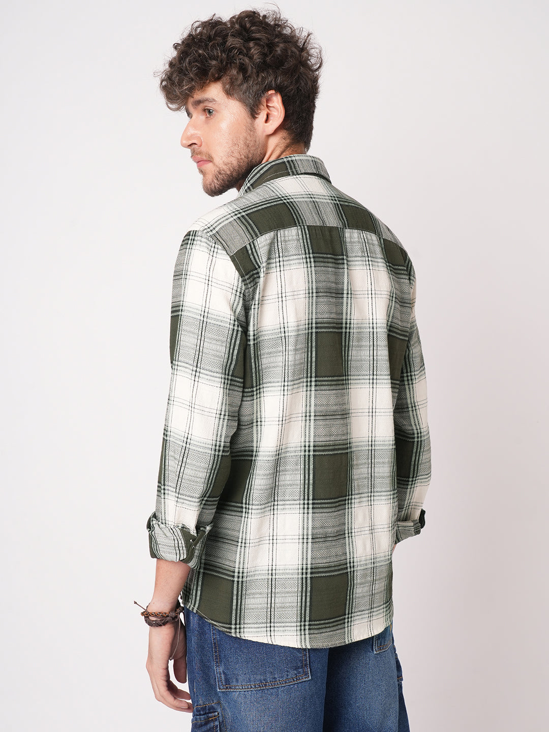 Green & White Precision Weave Checks Jacquard Shirt