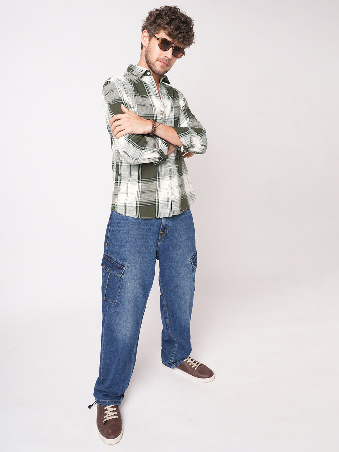 Green & White Precision Weave Checks Jacquard Shirt