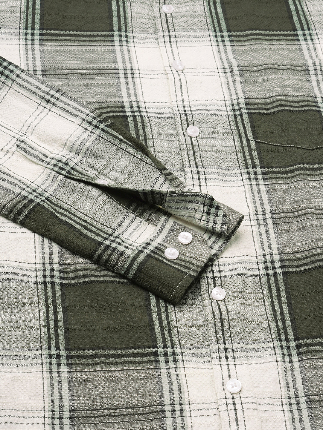 Green & White Precision Weave Checks Jacquard Shirt