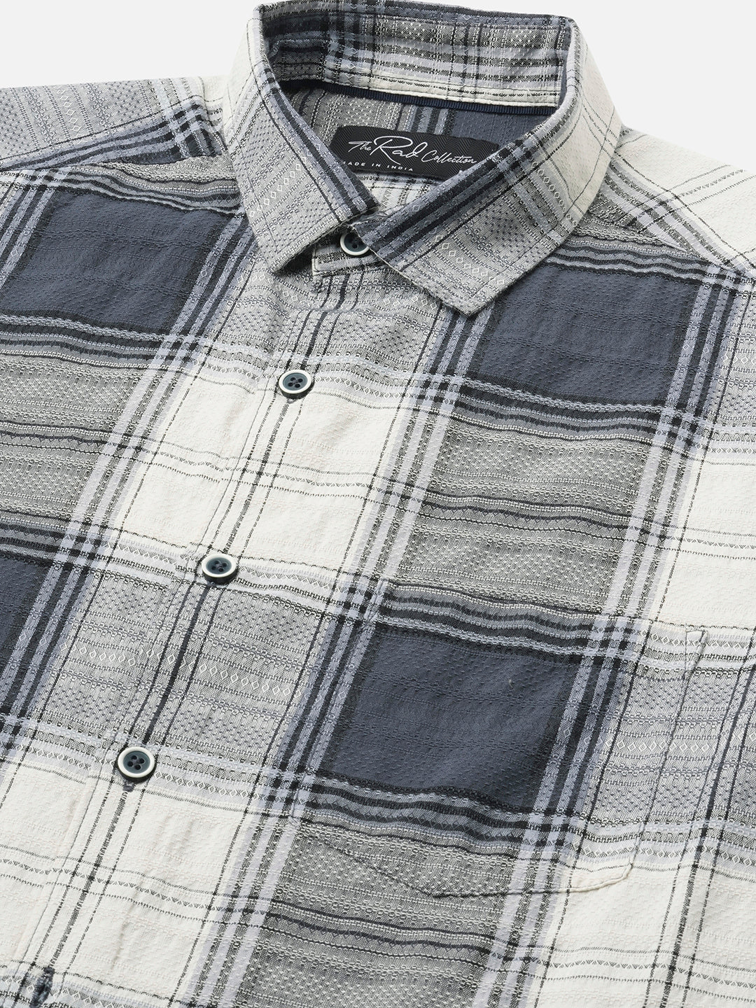 Intricate Micro Weave White Plaid Checks Jacquard Shirt