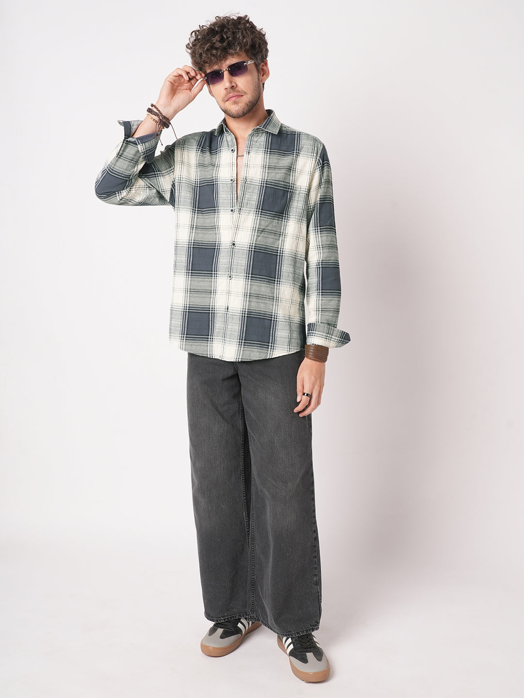 Intricate Micro Weave White Plaid Checks Jacquard Shirt