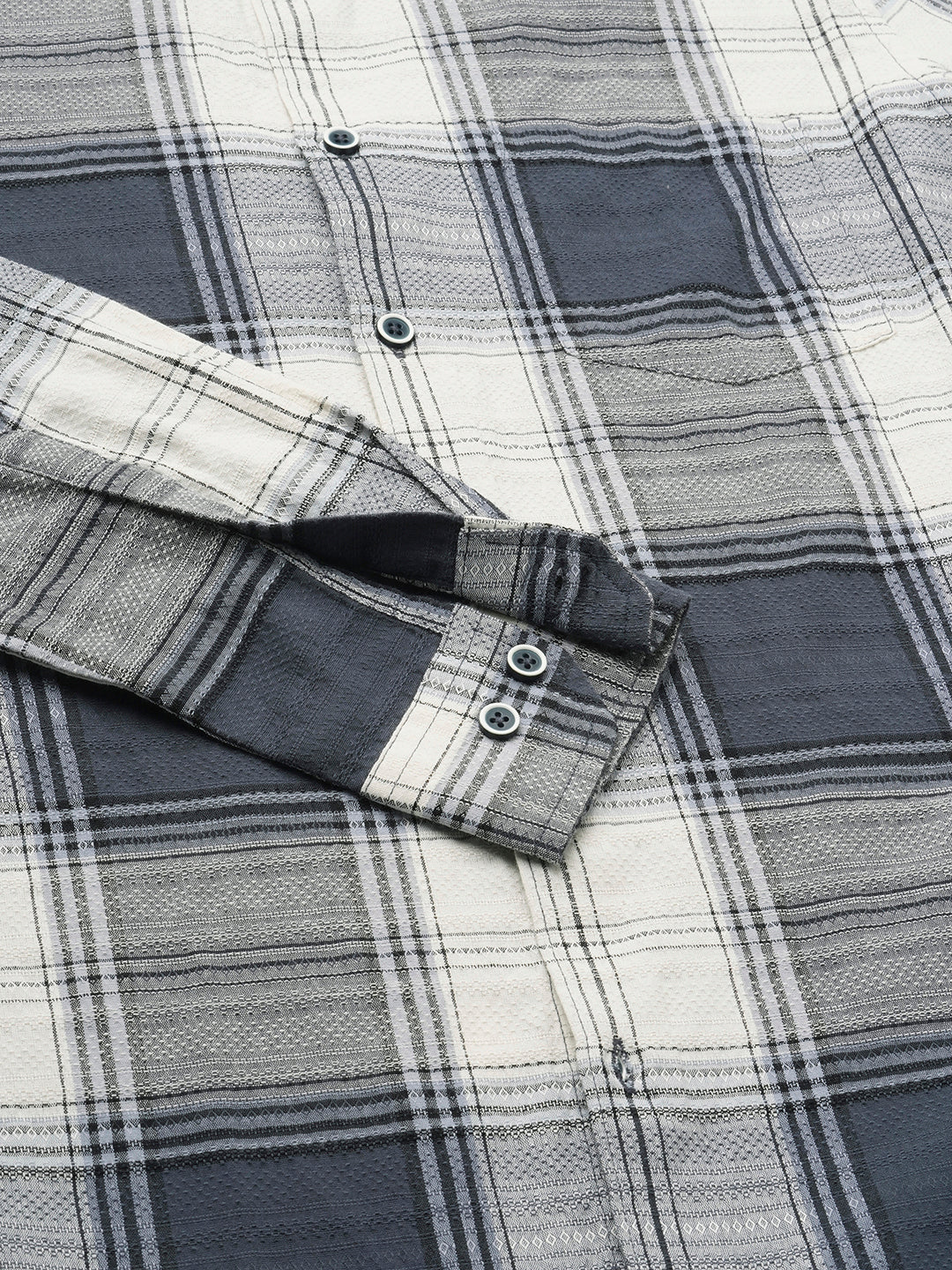 Intricate Micro Weave White Plaid Checks Jacquard Shirt