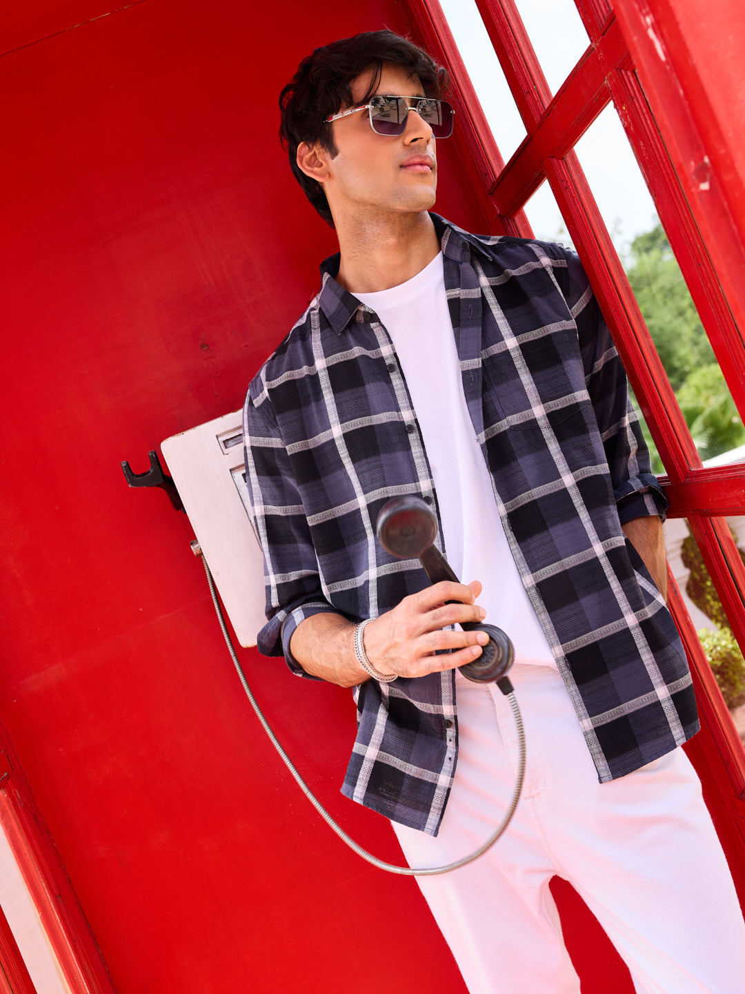 Diamond Weave Elegant Black & Grey Checks Jacquard Shirt