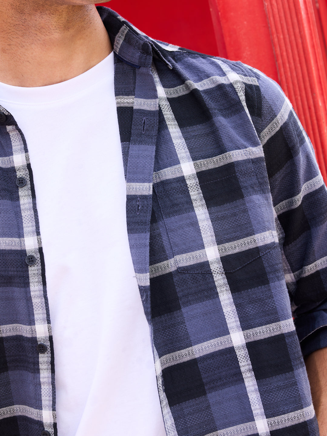 Diamond Weave Elegant Black & Grey Checks Jacquard Shirt