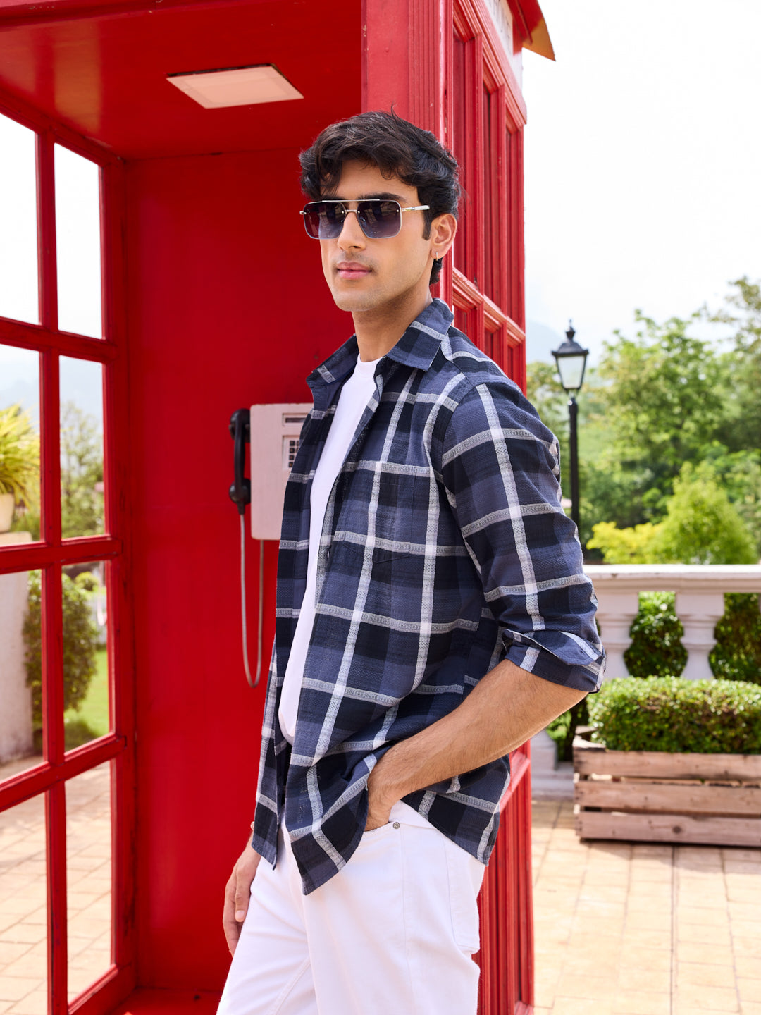 Diamond Weave Elegant Black & Grey Checks Jacquard Shirt