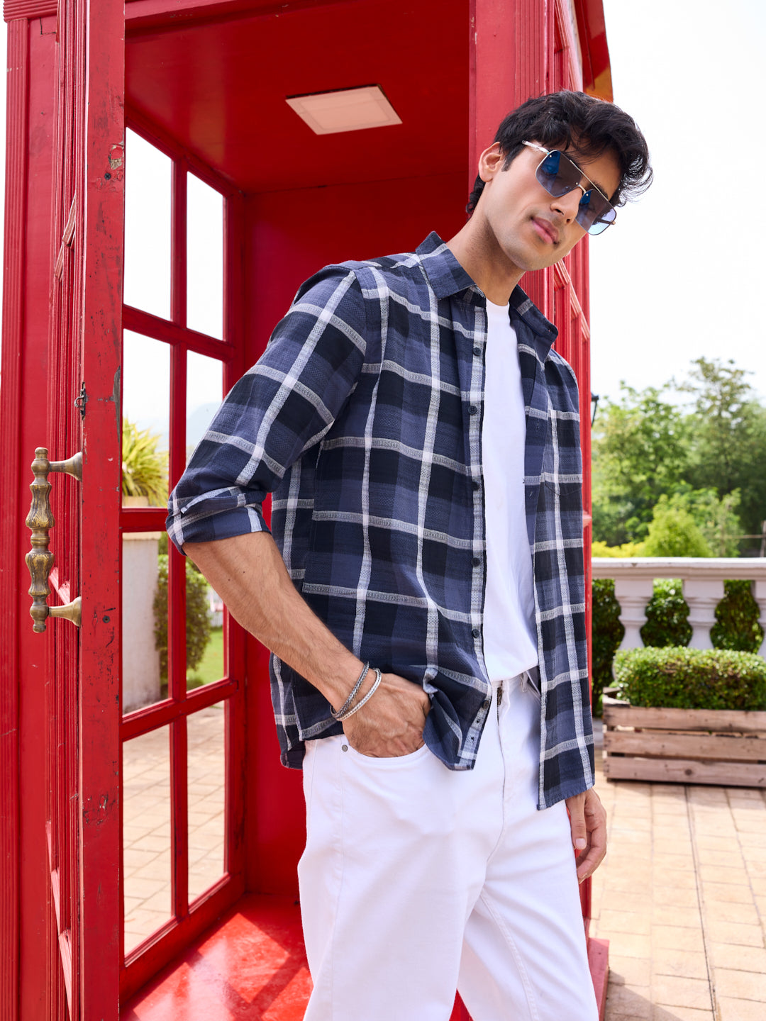 Diamond Weave Elegant Black & Grey Checks Jacquard Shirt