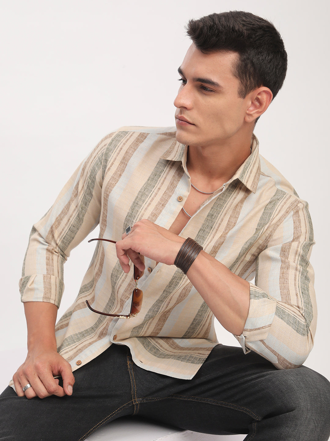 Elegant Multicolor Striped Linen Blend Shirt