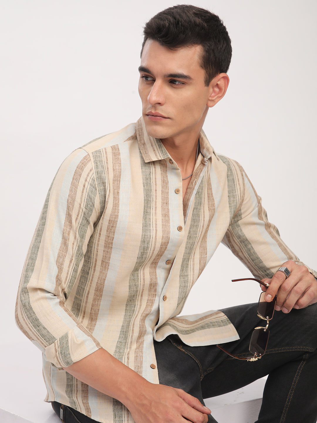 Elegant Multicolor Striped Linen Blend Shirt
