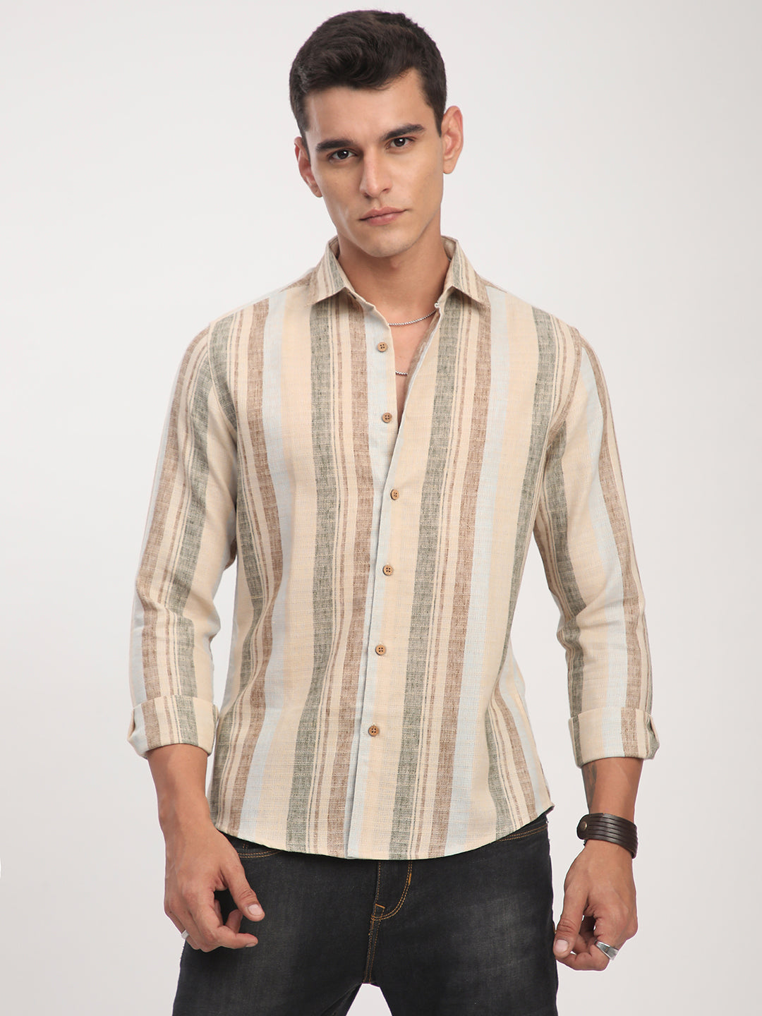 Elegant Multicolor Striped Linen Blend Shirt