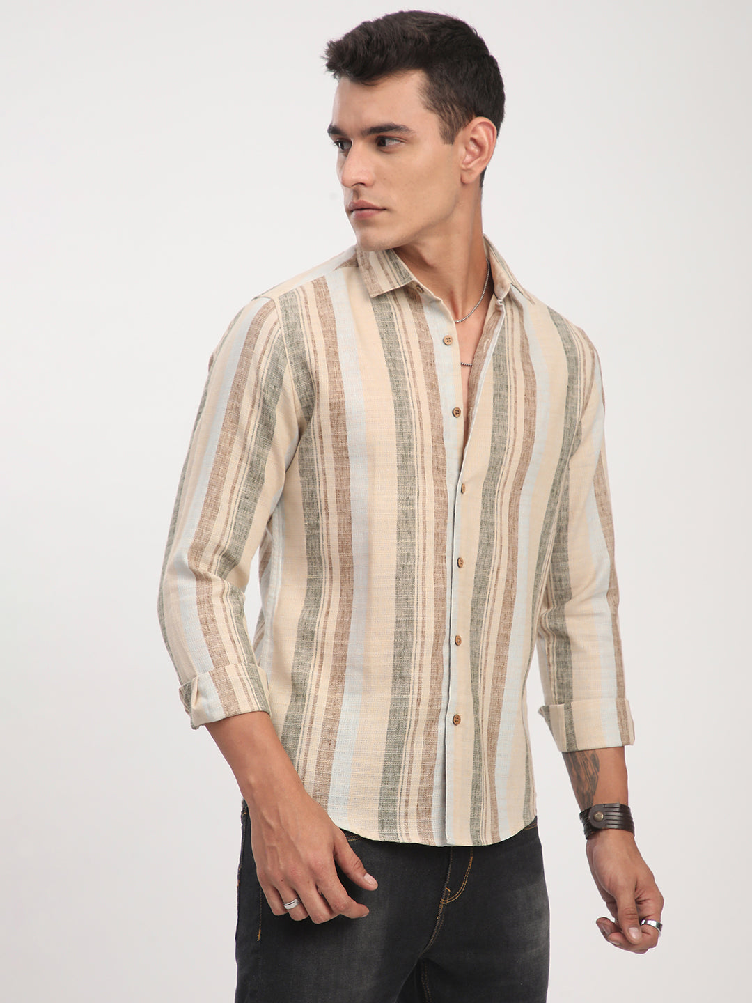 Elegant Multicolor Striped Linen Blend Shirt