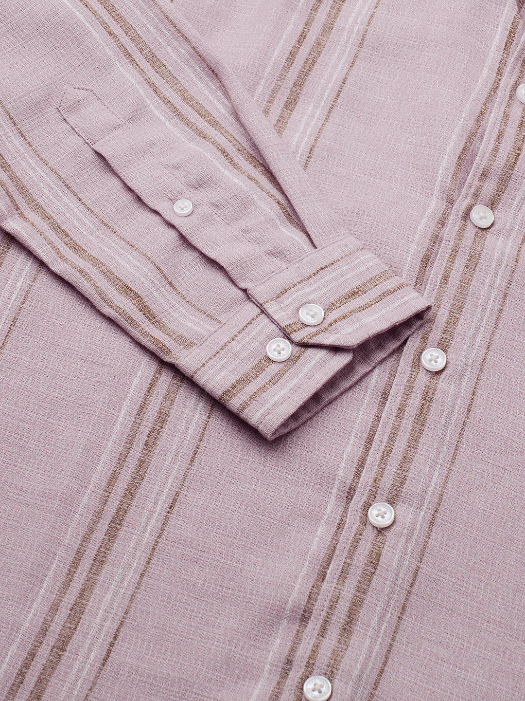 Subtle Pink Vertical Striped Linen Blend Shirt