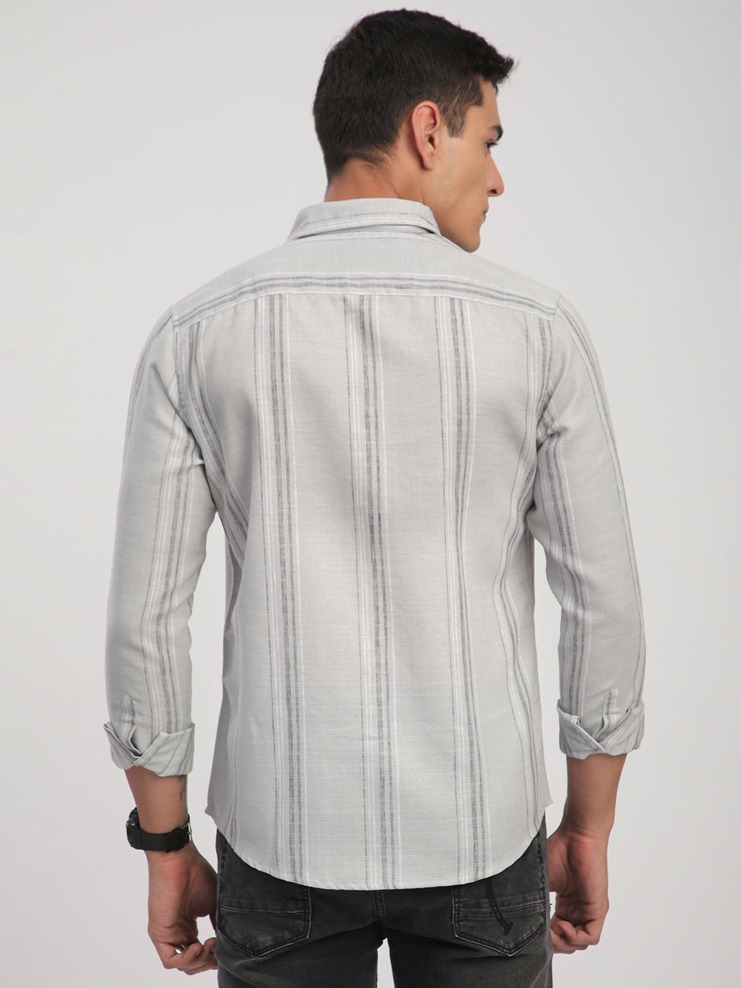 Light Grey Marine Mist Striped Linen Blend Shirt