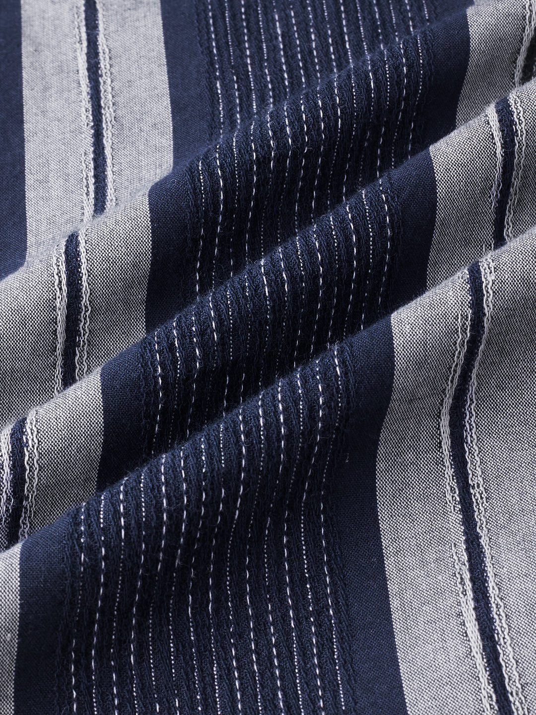 Navy Contrast Stitch Vertical Stripe Jacquard Shirt