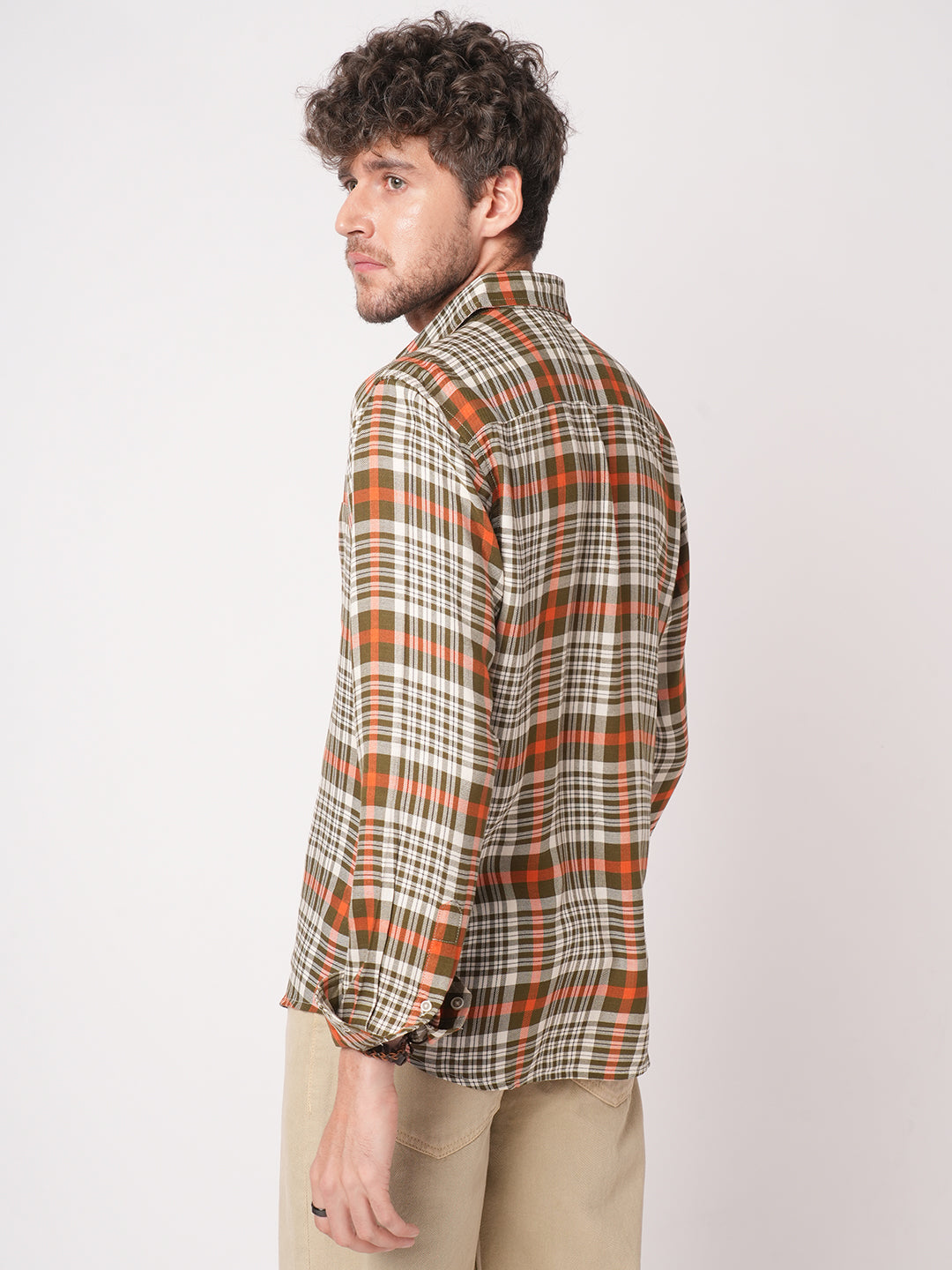 White & Olive Green Heritage Checks Shirt