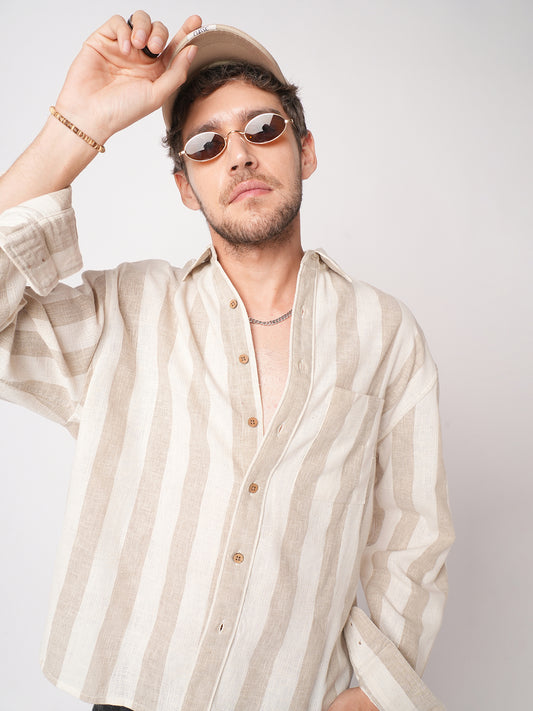 Classic Khadi Vibe Driftwood Stripe Boxy Fit Cropped Shirt