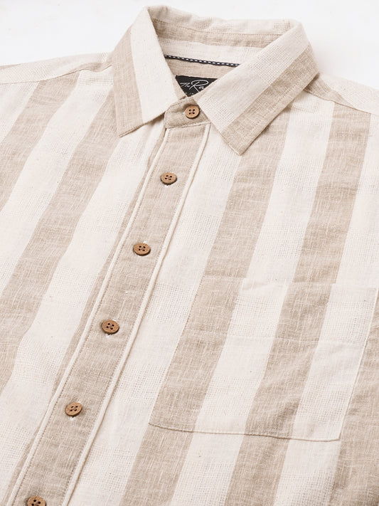Classic Khadi Vibe Driftwood Stripe Boxy Fit Cropped Shirt