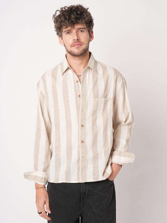 Classic Khadi Vibe Driftwood Stripe Boxy Fit Cropped Shirt