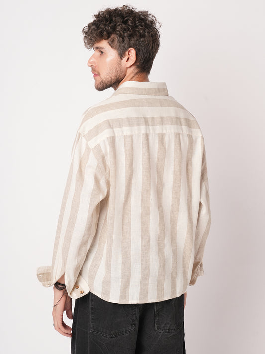 Classic Khadi Vibe Driftwood Stripe Boxy Fit Cropped Shirt