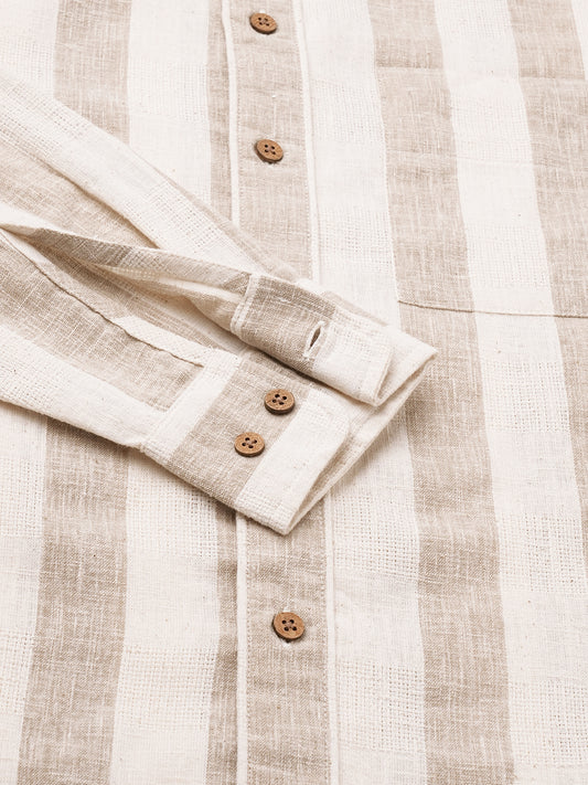 Classic Khadi Vibe Driftwood Stripe Boxy Fit Cropped Shirt