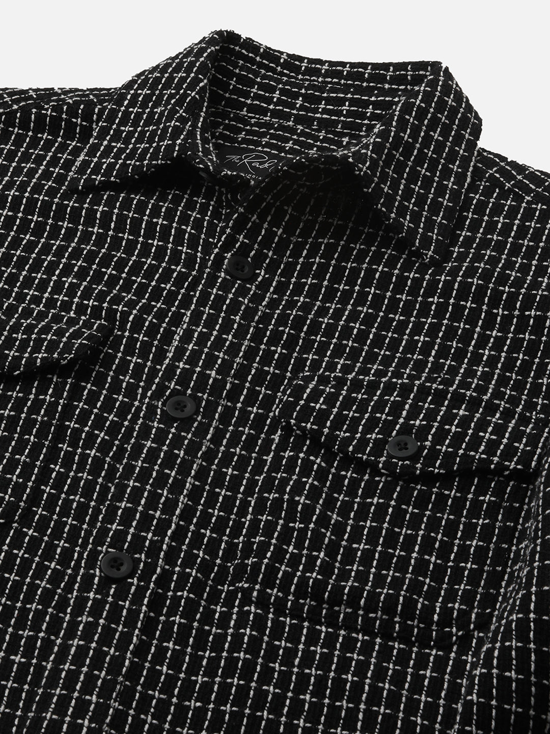 Black Sculpted Checks Double Pocket Overshirt
