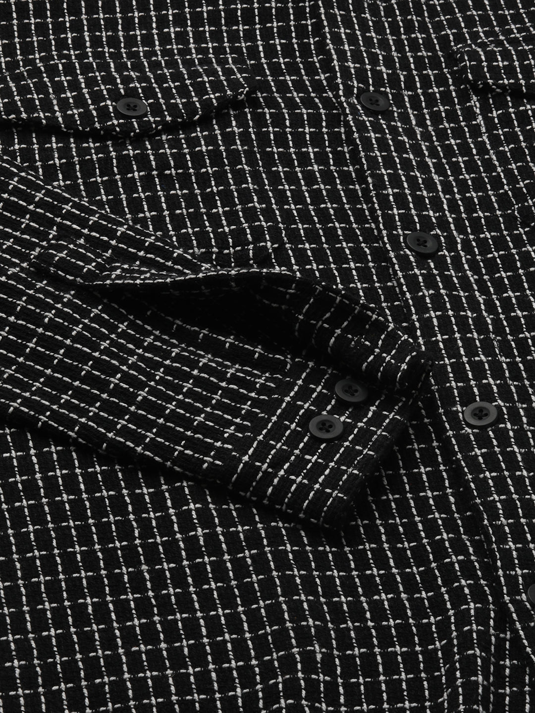 Black Sculpted Checks Double Pocket Overshirt