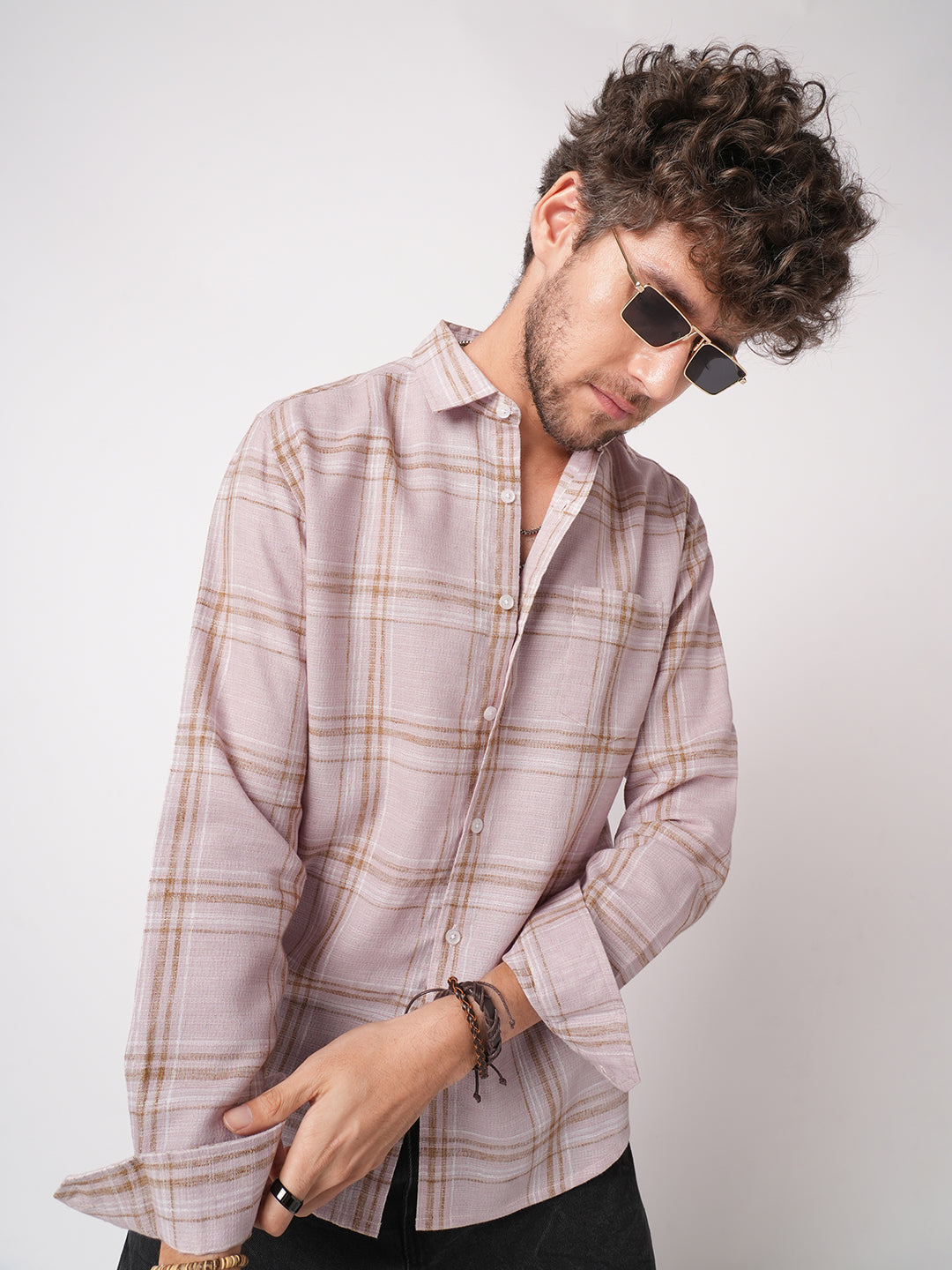 Lilac Luster Plaid Checks Linen Blend Shirt - Image 1