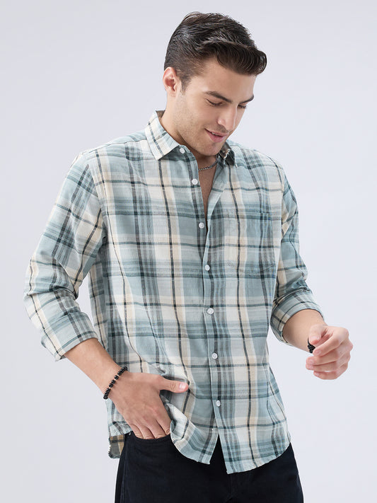 Turquoise Luxe Grid Checks Shirt