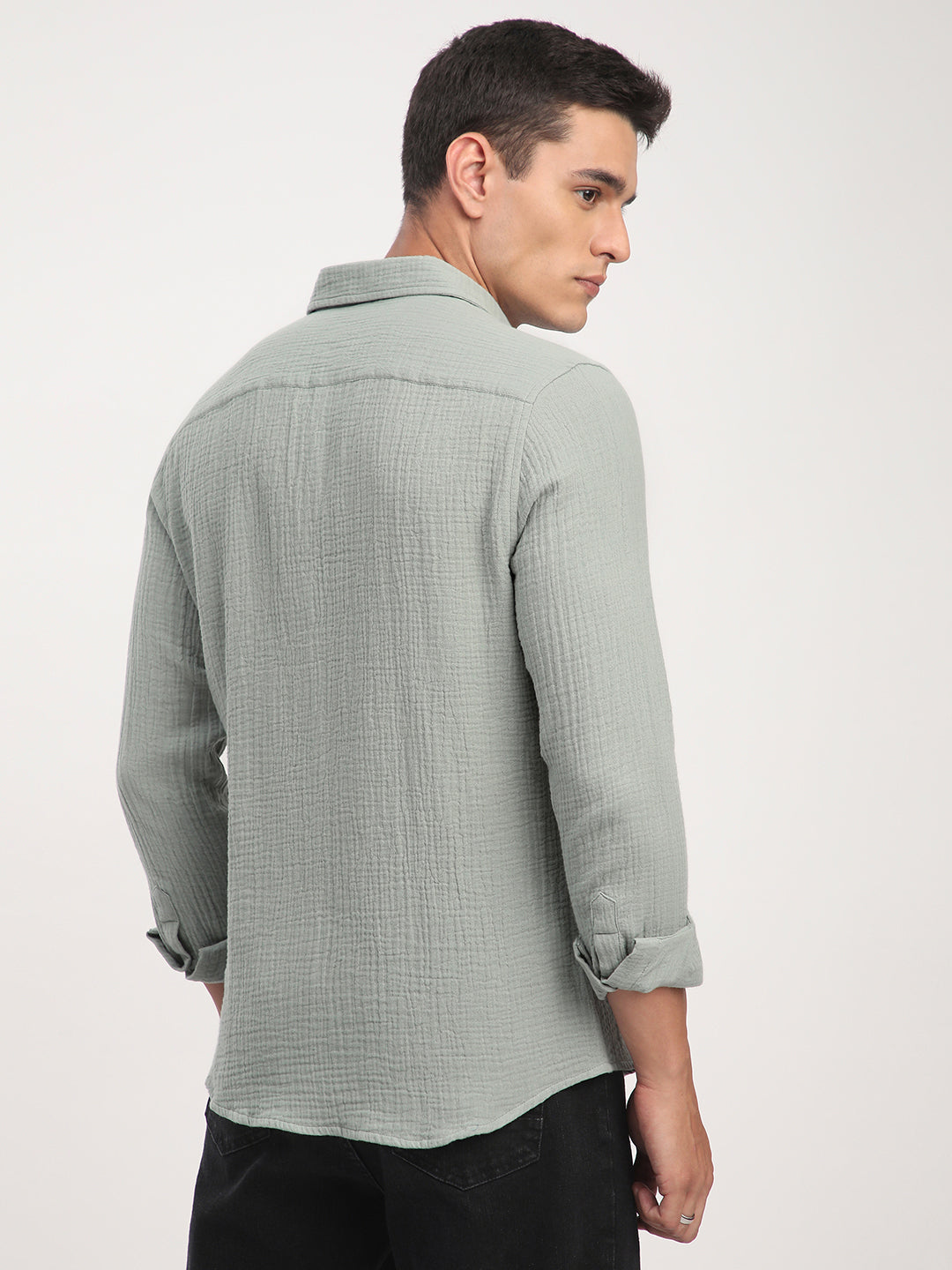 Laurel Green Zephyr Double Cloth Crinkled Shirt