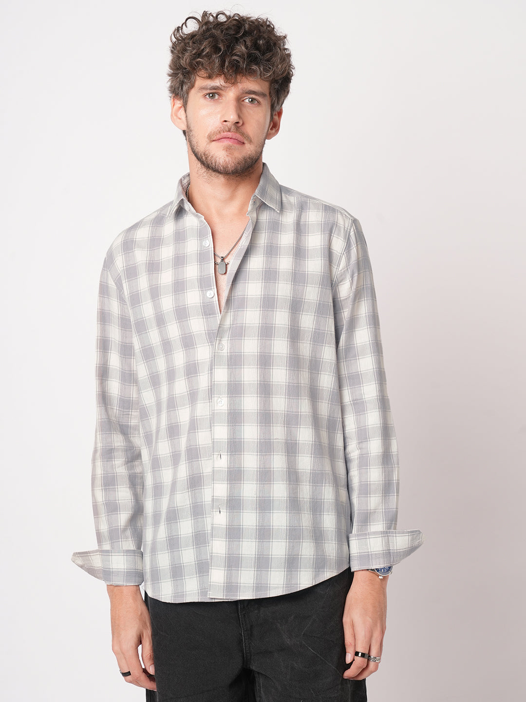 Silver Mist Premium Dobby Checks Shirt